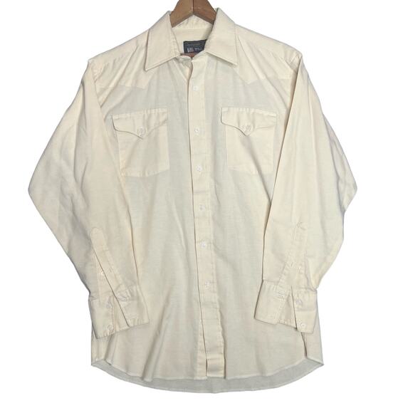Vintage 70s Panhandle Slim Mens Size Medium Pale Yellow Western Shirt 16/33 - Picture 1 of 8